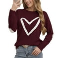 thumbnail image 6 of Women Cute Heart Sweaters Crew Neck Valentines Day Sweater Long Sleeve Casual Ribbed Knit Pullover Top Wine, S, 6 of 6
