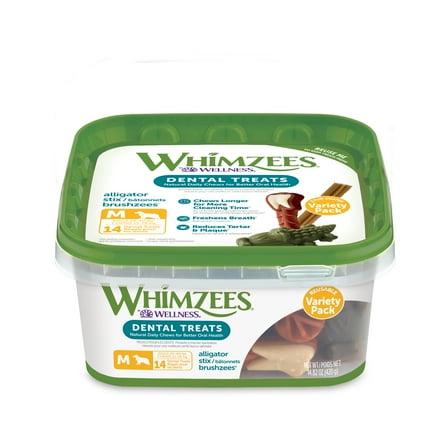 WHIMZEES By Wellness Variety Tub Natural Grain Free Dental Treats for Dogs, Medium, 14 Count