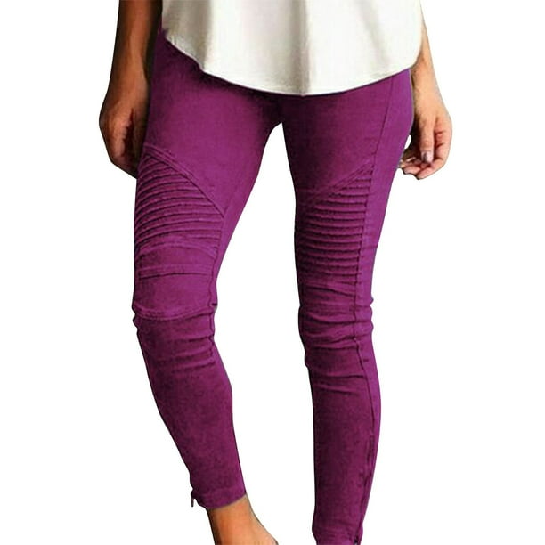 Jeggings de motociclista de cintura alta para mujer, pantalones ajustados lisos, leggings de tubo con carpi completo, pantalones ajustados elásticos