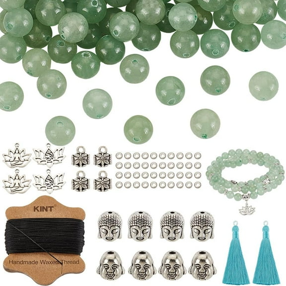 169 Pcs 8mm Natural Stone Bead Bracelet Making Kit Mala Kit Natural Green Aventurine Beaded Decoration Jewelry Set with Tibetan Beads for Bracelets Jewelry Necklace Making DIY Kit diy