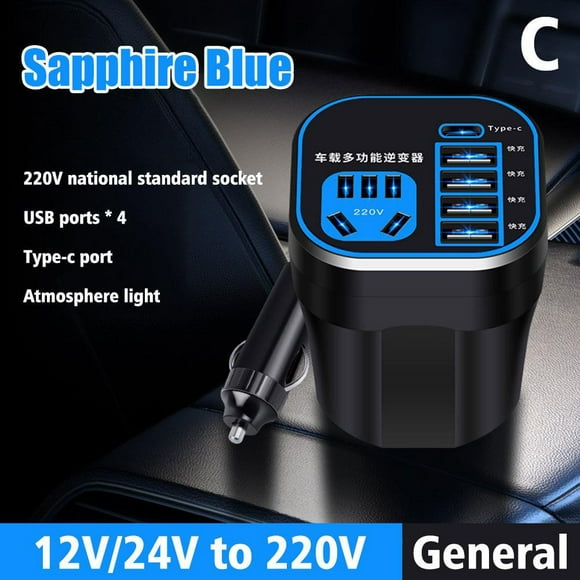 Car Power Inverter 12V/24V To 220V Voltage Converter 4Usb Ports Charger Socket