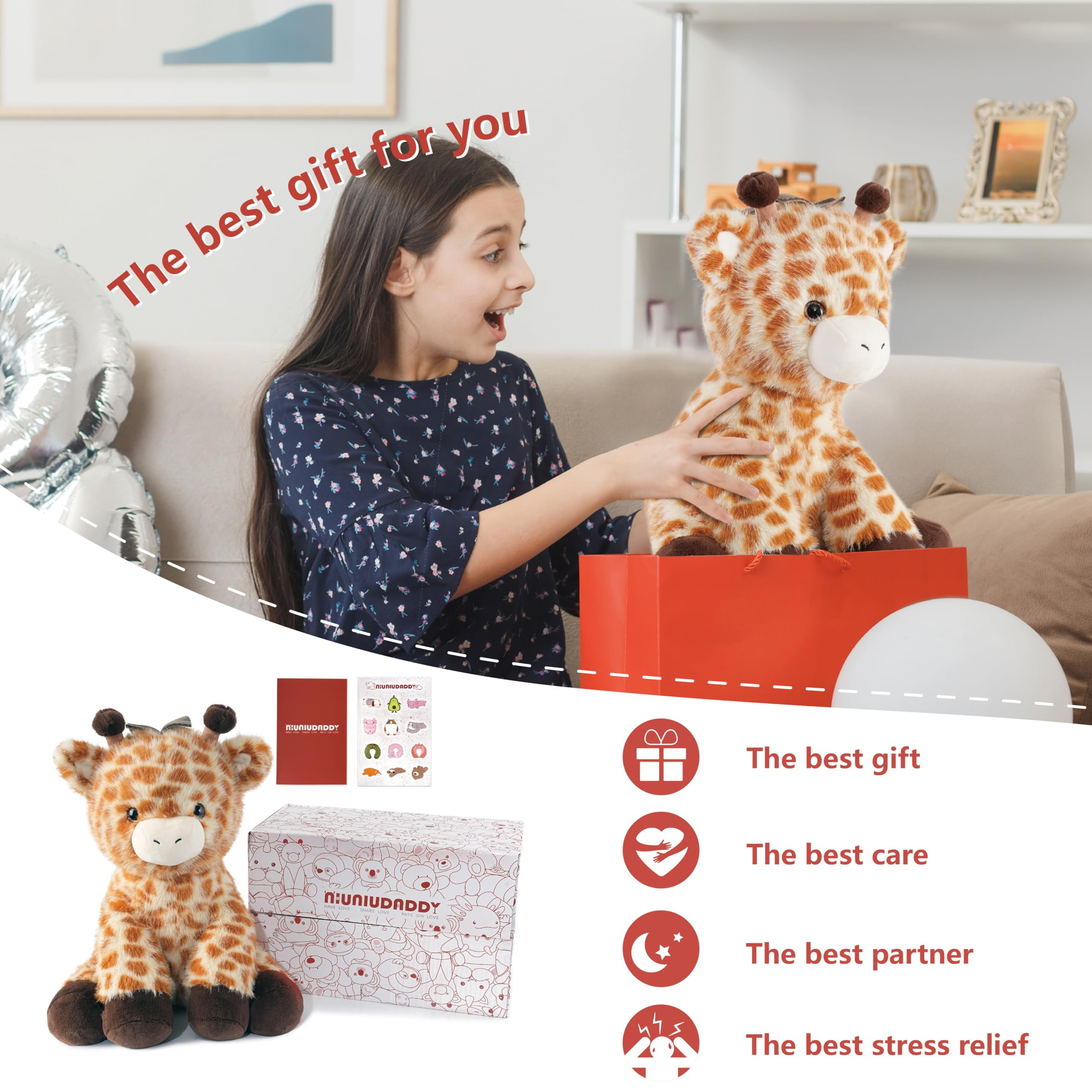 Niuniu Daddy Weighted Giraffe Stuffed Animal Giant 14" Giraffe Plush Toy Huggable Weighted Body Pillow Toy Gift for Kids & Adults Birthday Christmas