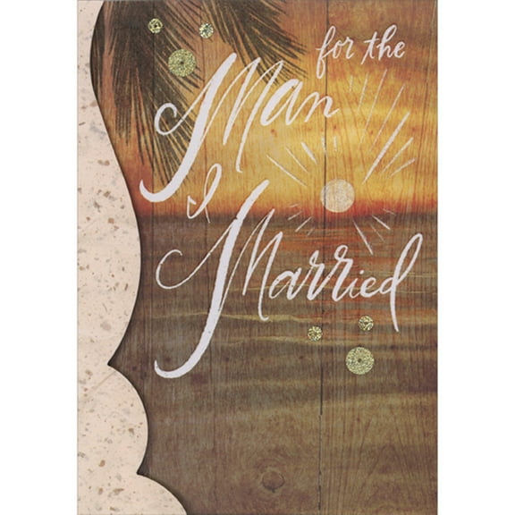Designer Greetings For the Man I Married: 3D Curving Left Border and Sunrise on Wood Grain Panels Hand Decorated Father's Day Card for Husband