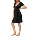 thumbnail image 4 of cheibear Chemise de Nuit Pyjama pour Femmes Col en V Tamis Extensible Robe de Détente TG Noir, 4 of 5