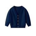 thumbnail image 3 of Loopsun Kids Knit Sweater, Little Boys Girls Casual Comfortable Solid V Neck Long Sleeve Knit Cardigan Bottoming Top Dark Blue, 7-8 Years, 3 of 5