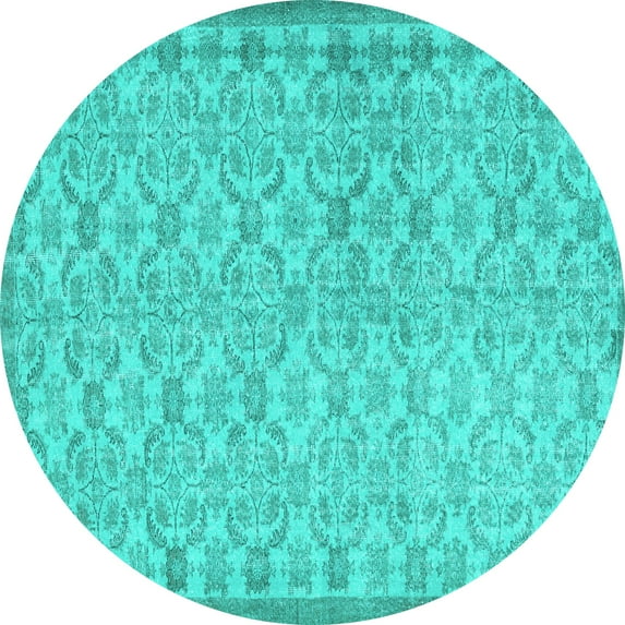 Ahgly Company Machine Washable Indoor Round Persian Turquoise Blue Bohemian Area Rugs, 4' Round