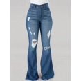 thumbnail image 2 of Women’s High Waisted Distressed Flare Jeans Stretchy Denim Trendy Ripped Details for Curvy Fit, 2 of 6