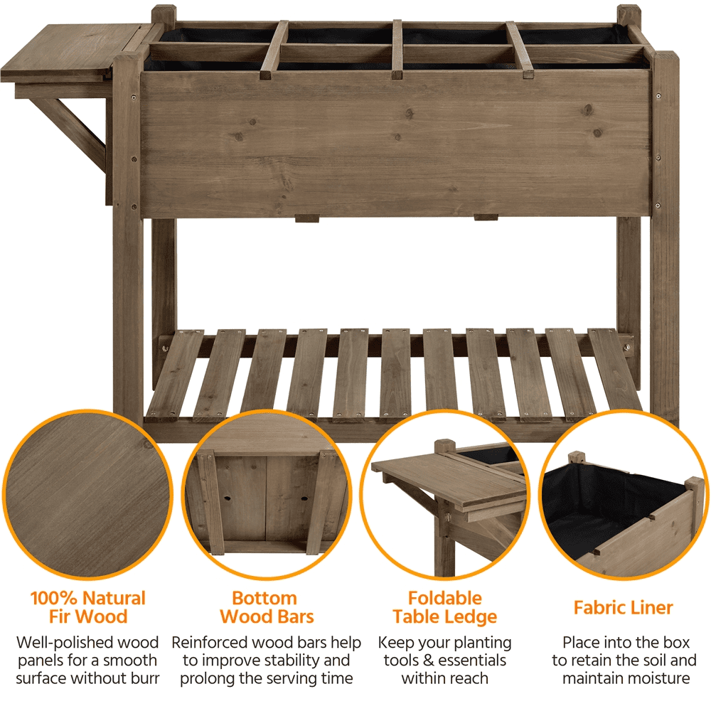 Renwick Solid Wood Elevated Planter Box with Removable Grow Grids, Dark Brown