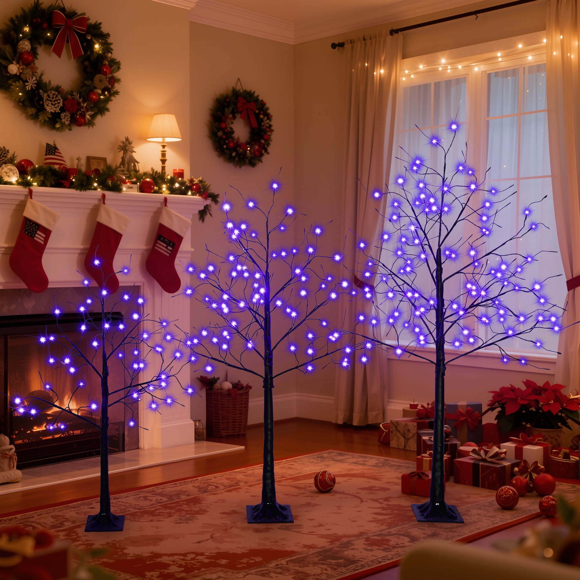 4-6ft Purple Halloween Tree with 48-96 LED Lights Adjustable Branches Indoor Spooky Decor