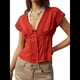 thumbnail image 2 of Blusa de Encaje con Cuello en V para Mujer, Corta, Fruncida, Ropa de Verano para Vacaciones Color Naranja XS, 2 of 8