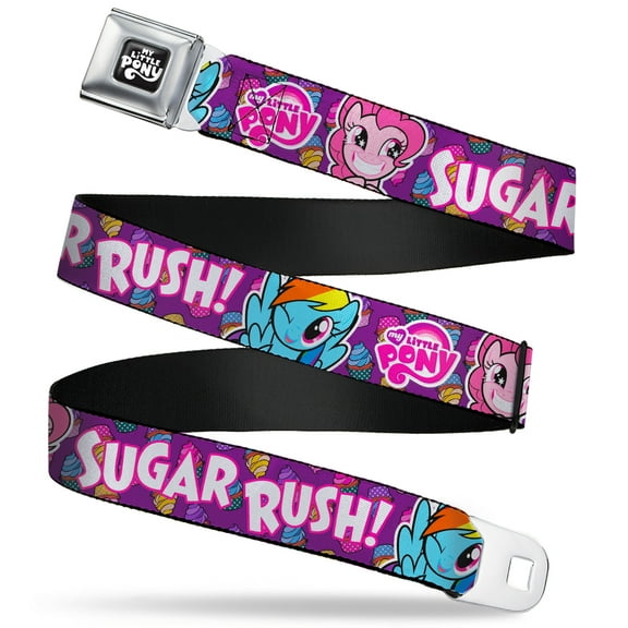 My Little Pony Belt, Seatbelt Buckle Belt, My Little Pony Pinkie Pie and Rainbow Dash Sugar Rush Purple, 30 to 44 Inches