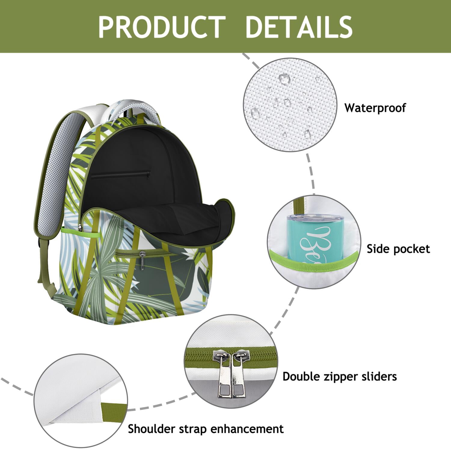 Hawaiian Themed Ergonomic School Backpack, Breathable Mesh Straps & Waterproof Exterior for All-Day Comfort