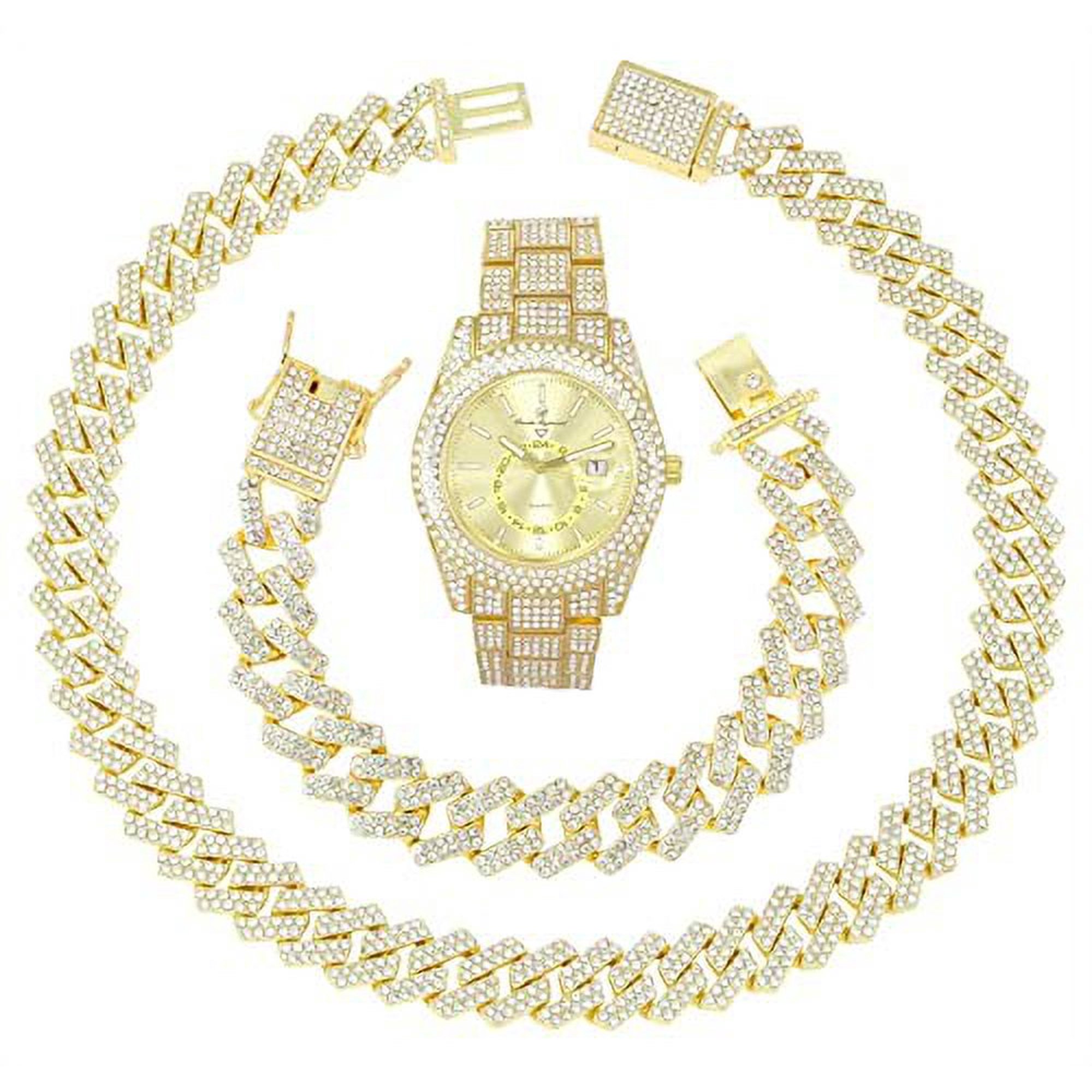 Charles Raymond Minimalist Designer Iced Out Watch. A Hip Hop Clone Conspiracy Timepiece to Become a King of Bling – ST10328A-GLD-ZZ Set