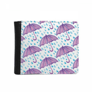 Purple Watercolor Umbrella Rain Flip Bifold Faux Leather Wallet  Multi-Function Card Purse