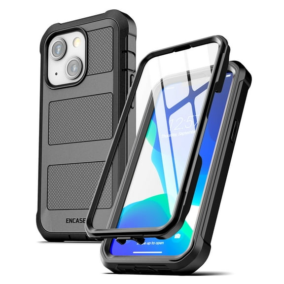 Encased FalconShield Designed for iPhone 13 Case with Screen Protector, Protective Heavy Duty Full Body Built-in Screen Phone Case (Black)