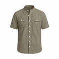 thumbnail image 4 of Cotton Blend Men Short Sleeve /Long Sleeve Button Down Shirts Solid Color Henley Collar Tshirt With Pockets, 4 of 6