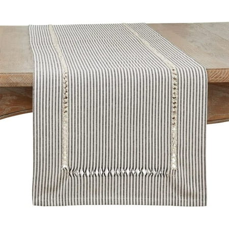 

Fennco Styles Modern Stripe Design Hemstitch Cotton Table Runner 16 W x 72 L - Black & White Woven Table Cover for Home Décor Dining Table Banquet Family Gathering and Special Occasion