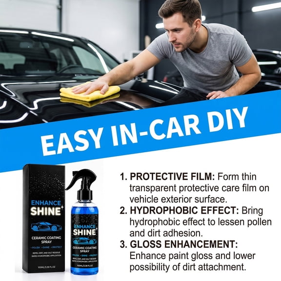 Car Ceramic Coating Spray Hydrophobic Polish Shine Booster Water Repellent Glass Paint Cleaner for Cars Trucks SUVs Exterior Detailing 3.4 fl oz