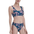 thumbnail image 4 of High Waisted Bikini Sets For Women, Blue Leaves Lilies Flowers Swimsuits Tummy Control, Two Pieces Bathing Suit, 4 of 8