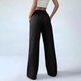 thumbnail image 5 of Women's Solid Cotton Linen Pants, High Waisted Wide Leg Trousers with Button Detail and Split Hem, Casual Summer Pants with Pockets, 5 of 5