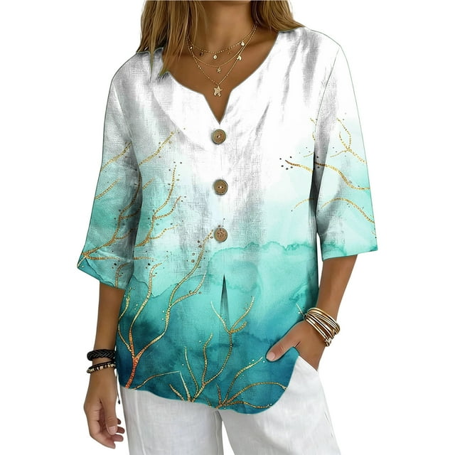 Xuyuer Solid Button Shirt Blouse - Women's Fashion Loose Female Neck T-Shirt Style Top for Smart Casual Office Wear, Weekend Brunch Outings & Effortless Minimalist Everyday Style