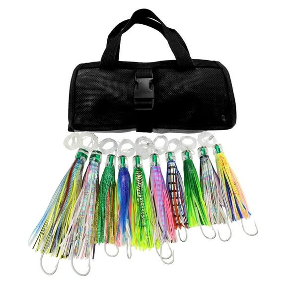 OCEAN CAT 10 Pcs Saltwater Trolling Lure for Marlin Tuna Mahi Dolphin Durado Wahoo Trolling Lures Free Mesh Bag Offshore Big Game Lures