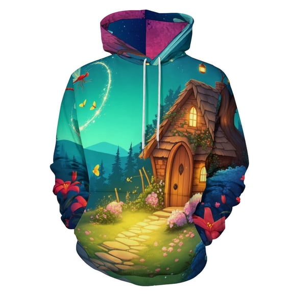 Enchanted Forest Cottage(1)-1 Men's Women Vintage 3D Hooded Sweatshirt - All-Season Loose Fit Streetwear
