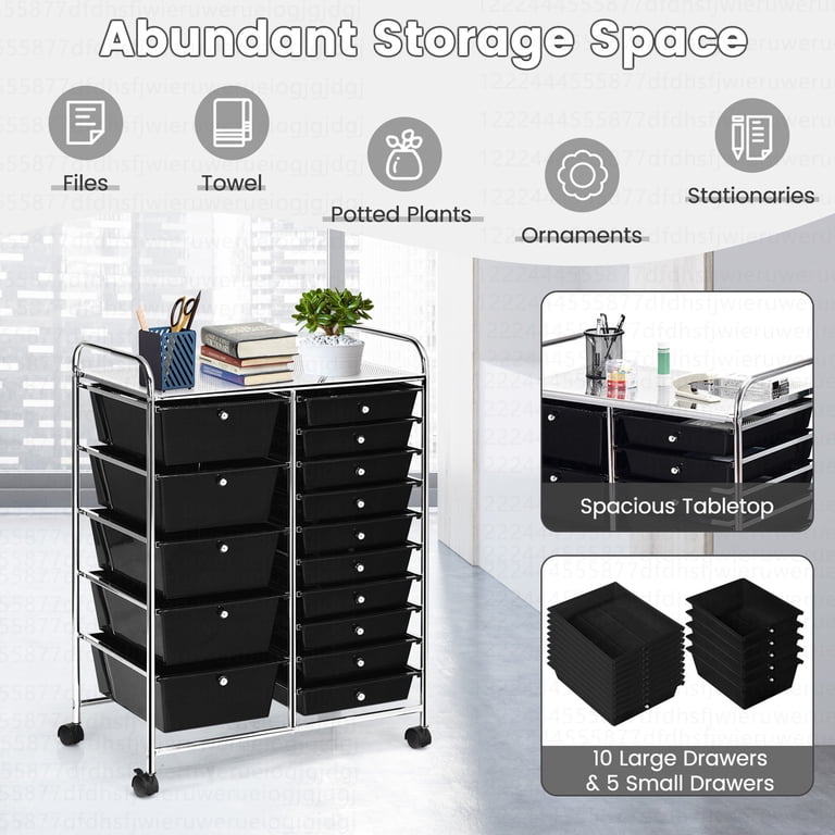 Costway 15 Drawer Rolling Storage Cart, Black photo 7