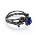 thumbnail image 3 of JeenMata Leaf Branch Vine - 1.0 TCW Cushion Cut Lab Created Blue Sapphire - Solitaire Prong Wedding Ring Set - 18K Black Gold Plating over Silver, 3 of 6