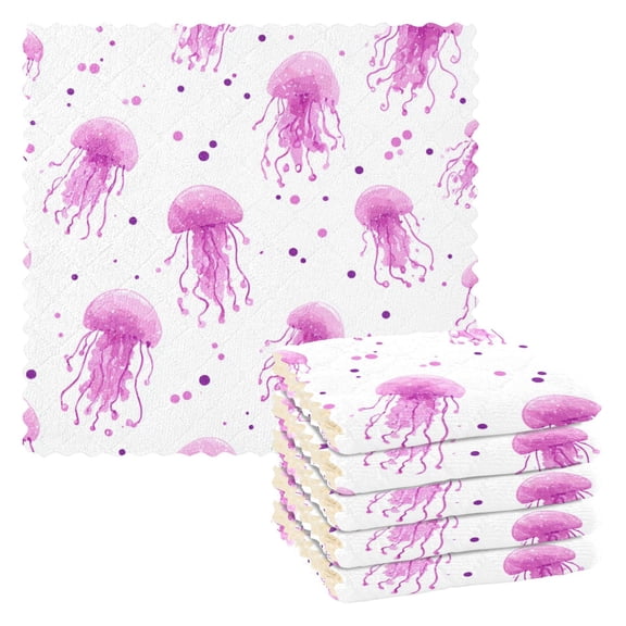 6 Pieces of Kitchen Towels 11x11Inch Kitchen Dish Cloths Kitchen Dish Towels Reuseable Cleaning Cloths Pink Jellyfish Pattern