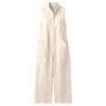 thumbnail image 6 of Puyaiuu Women Summer Stand Collar Button Front Sleeveless Wide Leg Linen Blend Jumpsuit White XL Gift, 6 of 7