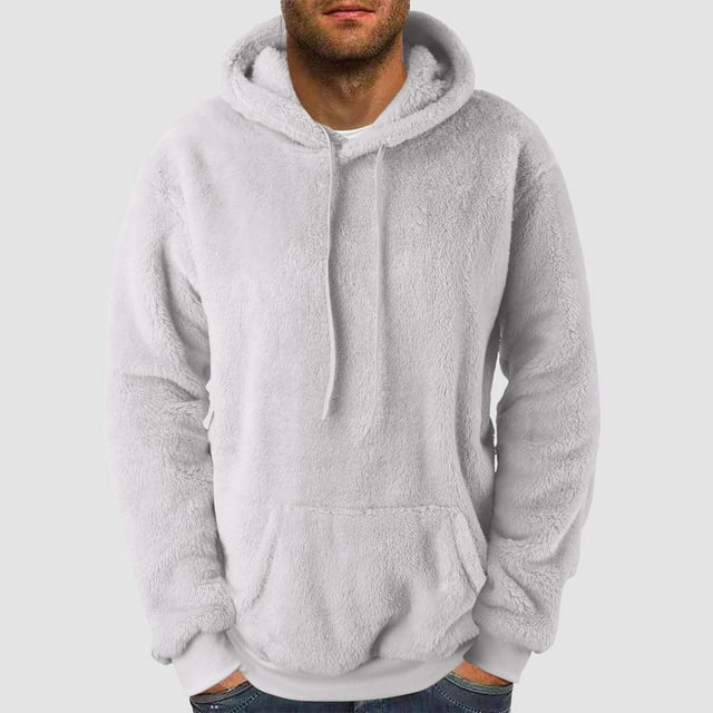 KIHOUT Hoodies for Men Comfortable Fleece Hoodie Heart Pattern Solid Hooded Pocket Drawstring Sweatshirt GY/L4