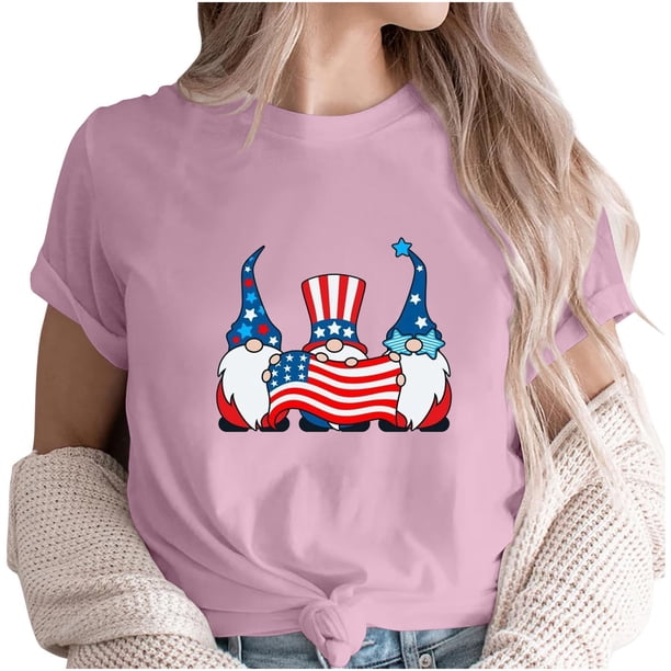 Camiseta de Cuello de la Tripulación de la Impresión Del Día de la Independencia de las Mujeres, Camiseta Casual Elegante para las Mujeres