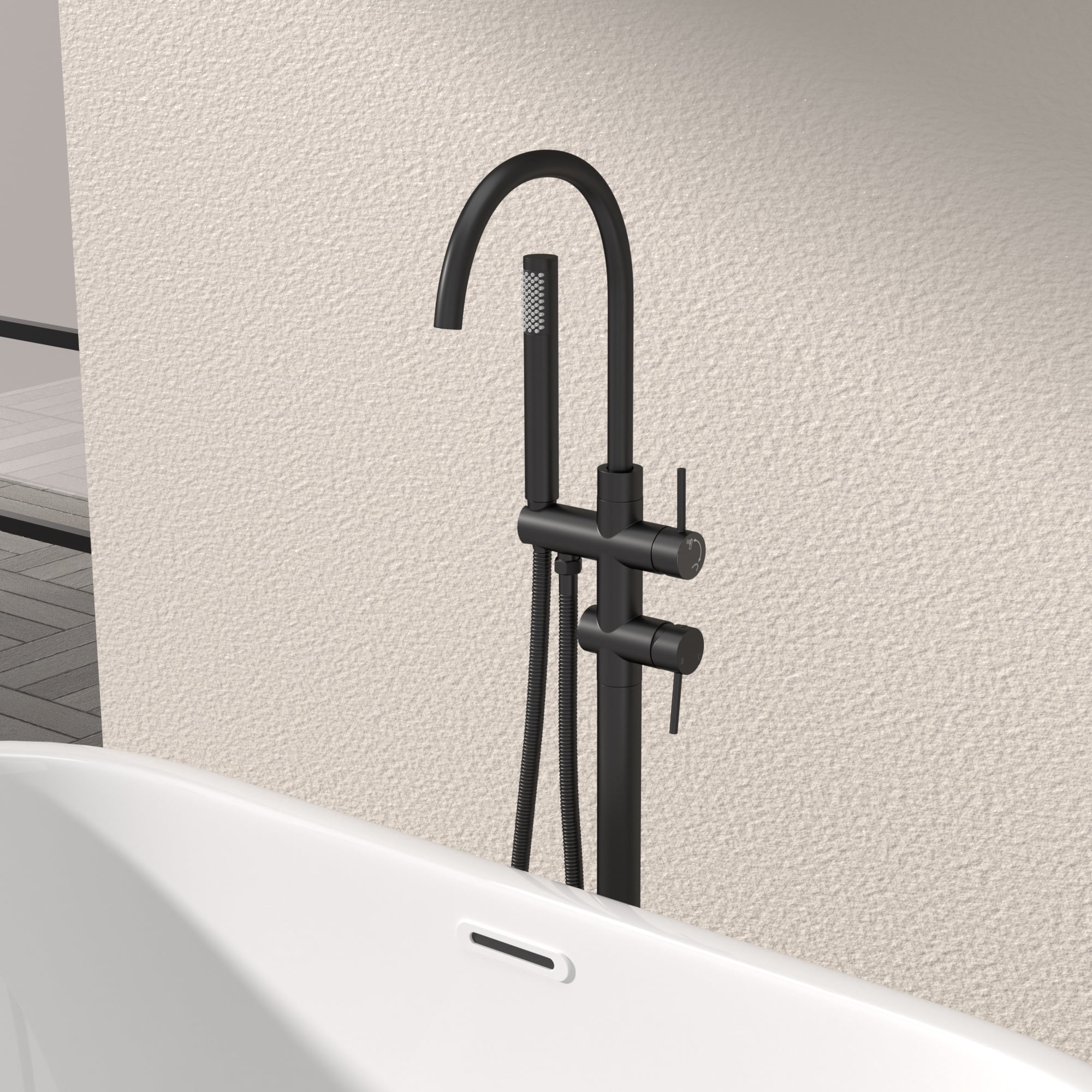 Logmey Freestanding Bathtub Faucet Floor Mounted Two Handles in Matte Black