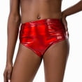 thumbnail image 2 of ZAZYULZ Women's Faux Shorts Panty Glossy Metallic Rave Dance Leather Short Trousers Black Red Silver Golden High Waist Sexy Hot Pants(Red,M), 2 of 6