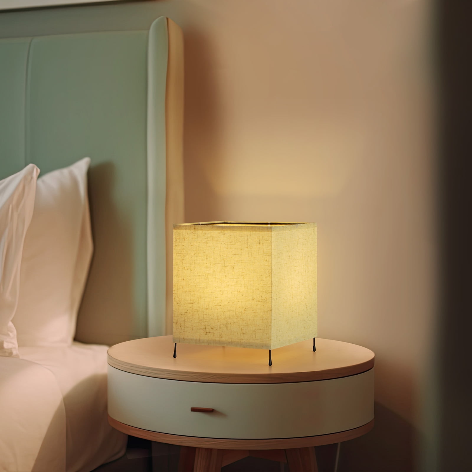 2-Pack Minimalist Square Nightstand Lamps with Remote - 12-Color RGB Linen Shade Lamps for Bedroom & Living Room