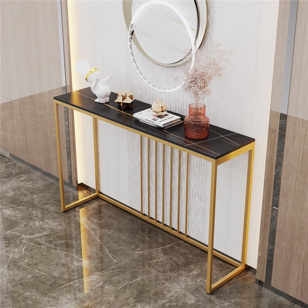 Wisfor Sintered Stone Console Table Slim Narrow Hallway Tablefor Living Room Entryway,Black 47.2x11.8x30.9 inch