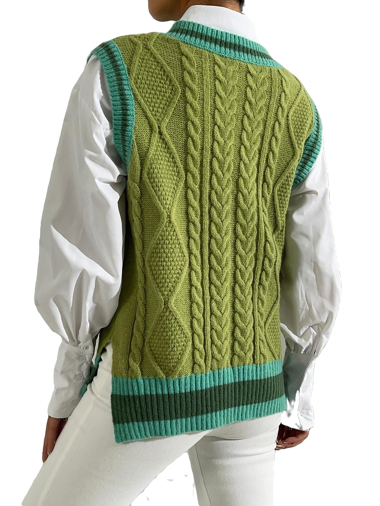 COURTYARD CHECKER SWEATER VEST GREEN OLIVE - women's vest - VANS