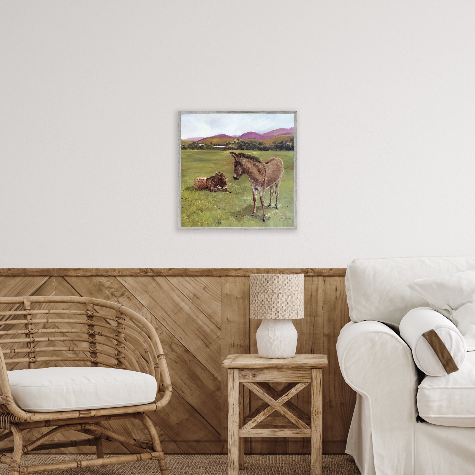 Donkey Duo in Pasture Gray Framed Giclee Art, design by Patricia Reynolds