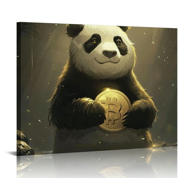 Acheng Smiling Panda, Funny Animal, Panda Holding Gold Coins, Innocent Eyes Poster Decorative Painting Canvas Wall Art Living Room Posters Bedroom Painting pattern1