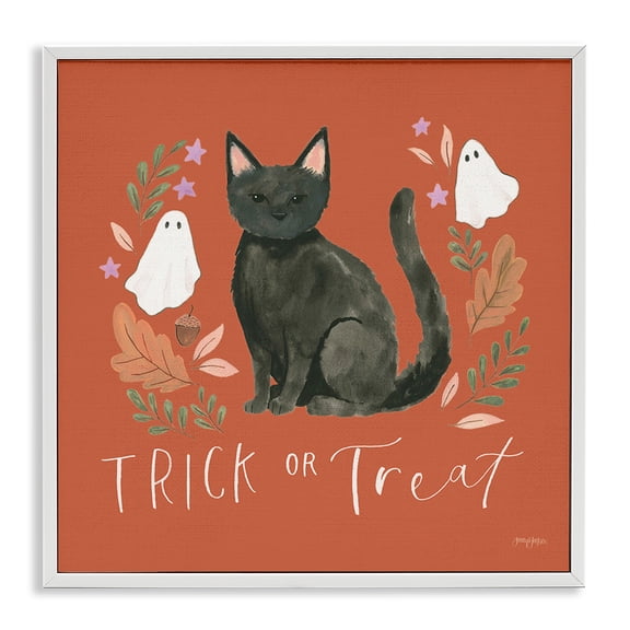 Stupell Industries Farmhouse Trick Or Treat Cat White Framed Giclee Art, 24 x 24, by Jenaya Jackson