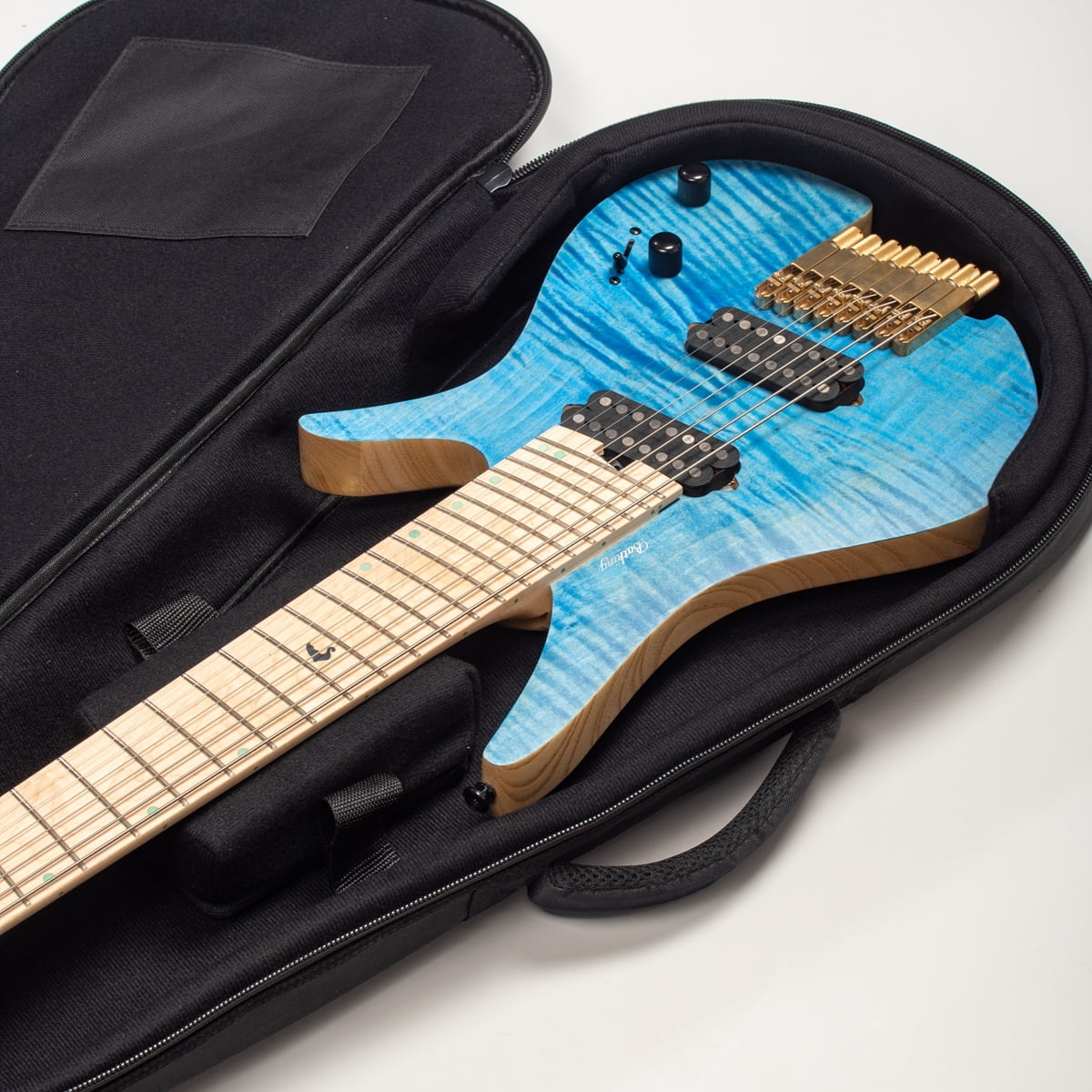 Batking Travel 8 String Electric Guitar Headless Fanned Fret  Blue Headless Guitar
