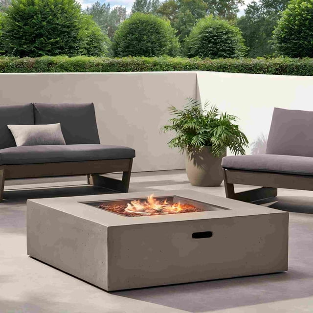 Kosynda Table à Feu Carré de 50 000 BTU, Foyers au Propane, Table d'Appoint de Rangement pour Réservoir de Gaz, Gris Pâle (Couvre-Réservoir Non Inclus)