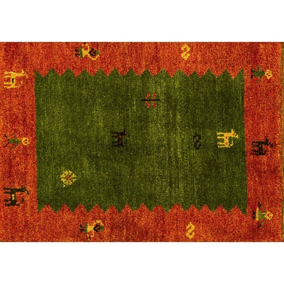 Ahgly Company Indoor Rectangle Abstract Yellow Modern Area Rugs, 2' x 4'