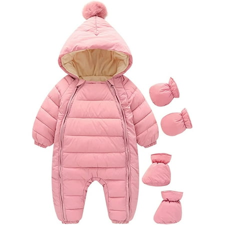 

QWZNDZGR Baby Girls Boys One Piece Zipper Down Jacket Winter Romper Jumpsuit Romper+Gloves+Shoes