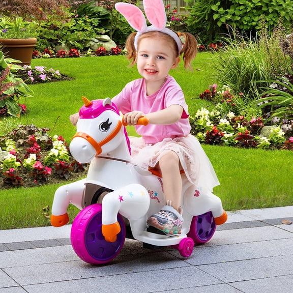 Ride on Unicorn Toy Pony Cycle Rocking Horse Unicorn for 3 to 5 Years Old Ride on Horse Plush Walking Animal Mechanical Riding Pony with Wheels,Red