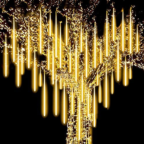 Roytong High Brightness 10tube 360LED Meteor Shower Rain Lights Cascading Falling Rain Outdoor Light for Christmas Tree Decoration Snow Falling(Warm,