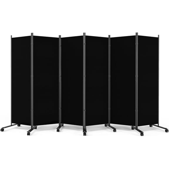 SUNALLY Rolling Room Dividers 6FT 6 Panel, Folding Privacy Screens with Lockable Wheels, 132" W Portable Wall Divider Room Separation for Porch Living Room Dorm Studio Office, Black