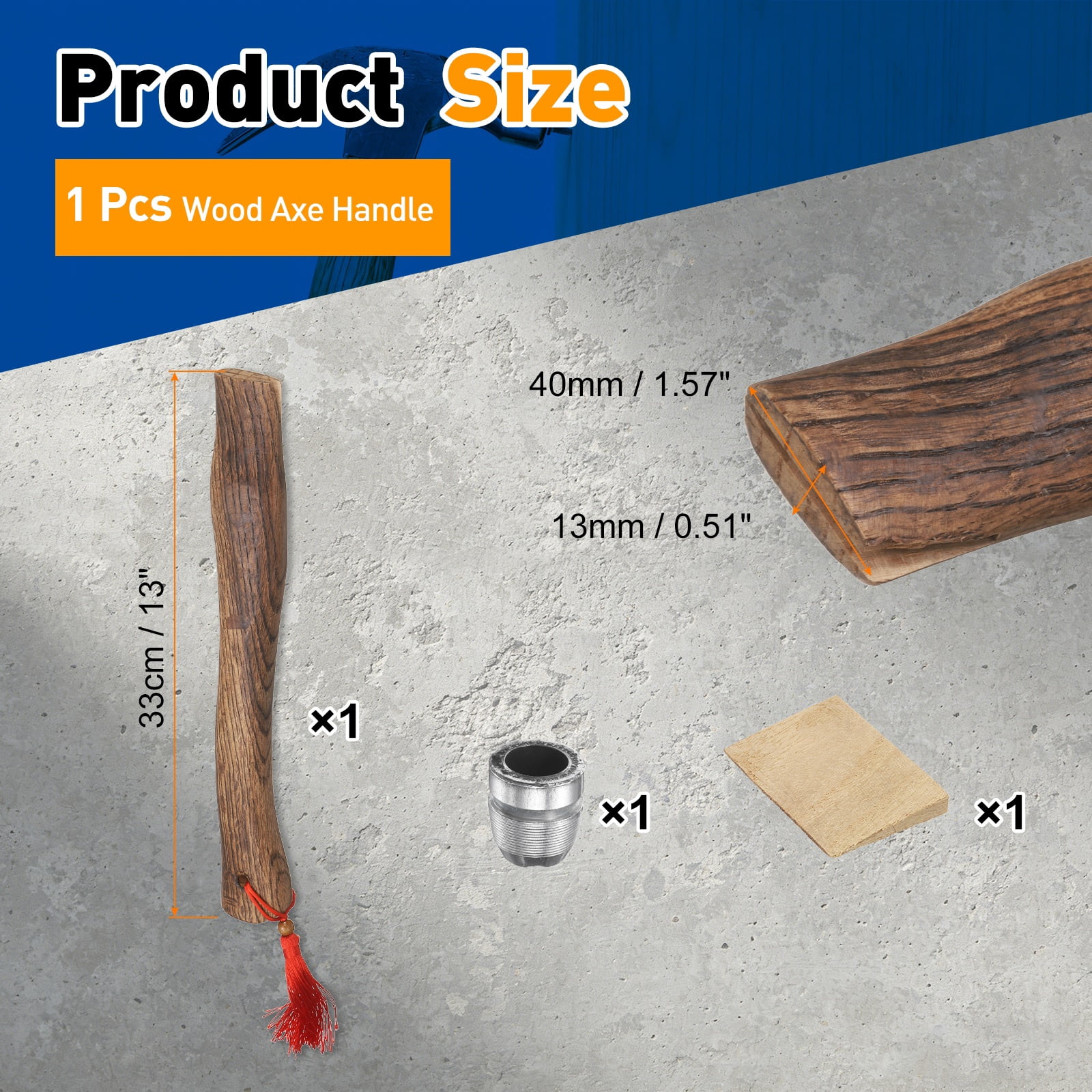 Uxcell Wood Axe Handle Replacement 13" Universal Hickory Hatchet Handles with Wooden and Round Wedges for Camping Gardening Axe