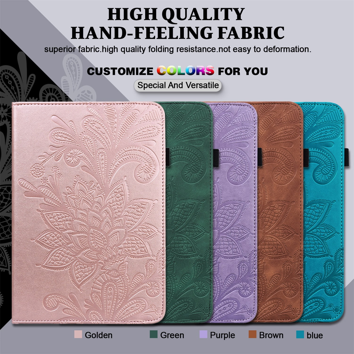 SaniMore for iPad 10th Generation 10.9" 2022 Embossed Case, PU Leather Case with Card Slot & Kickstand Pencil Holder & Hand Strap Shockproof Protective Case for Women Girls, Purple